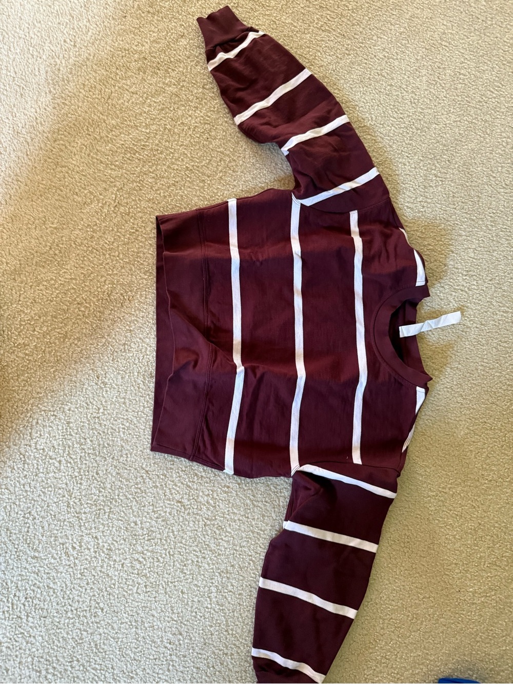 Lululemon Maroon and White Striped Crewneck Sweatshirt size 4